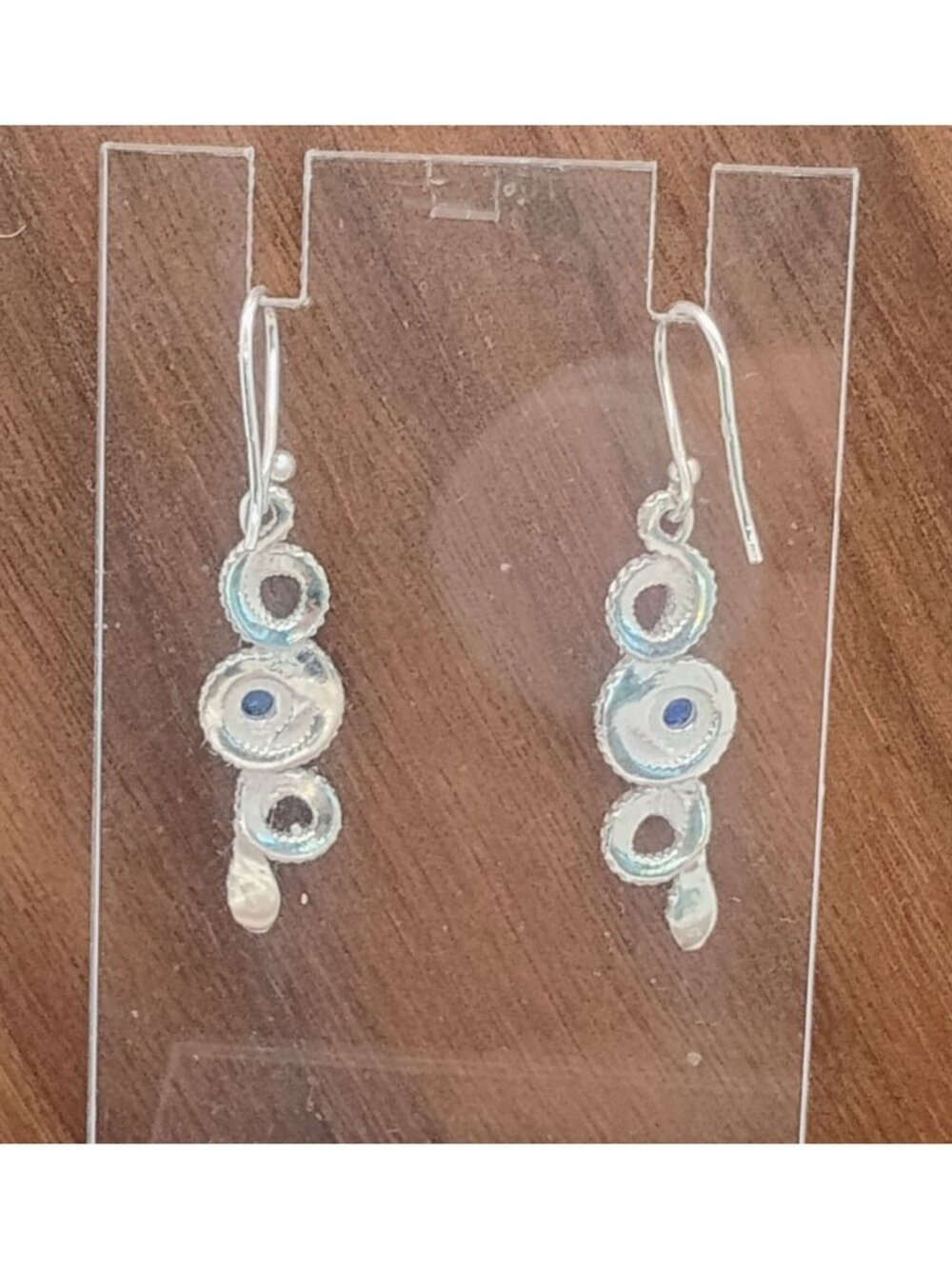 925 Sterling Silver Rattlesnake Earrings w/Lapis Lazuli Stone 1.5" Long - Picture 5 of 8